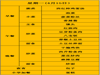 成功食堂本周菜谱驾到——快来看看你家娃本周吃啥！